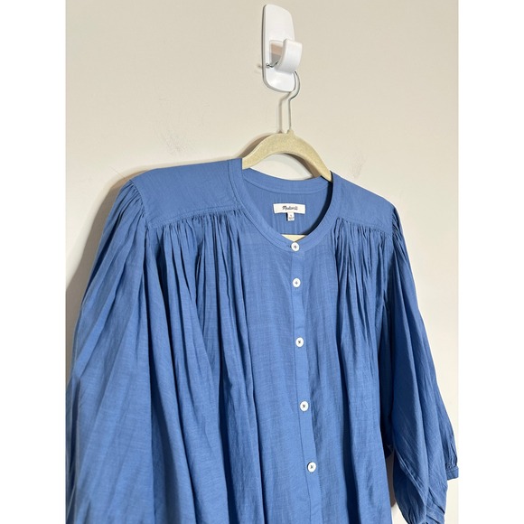 Madewell Blue Balloon Sleeve Top Button Front Top Size Large 2025 Style - Picture 12 of 16